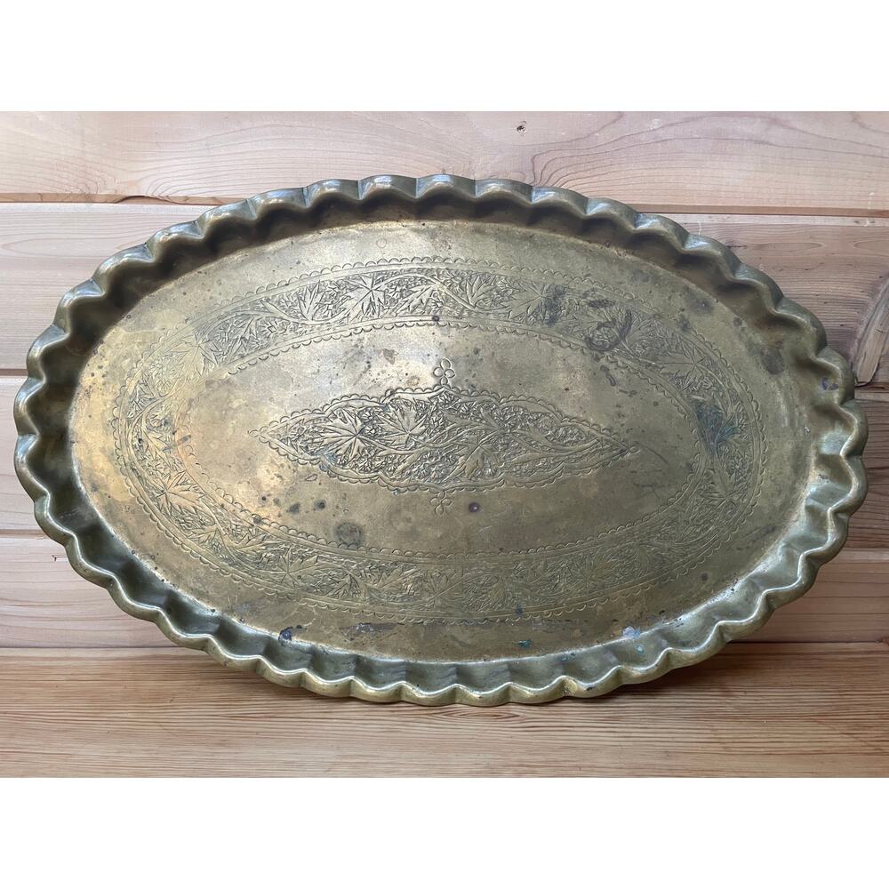 1960's Middle eastern Brass Hand-Hammered Serving Tray